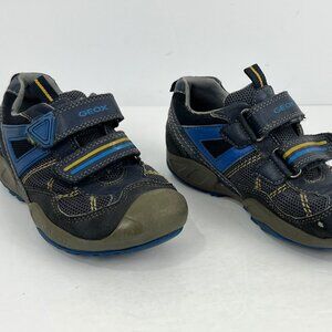 Geox Respira Kids Sneakers Size 2 Gray Blue Round Toe Hook & Loop Flat Heel